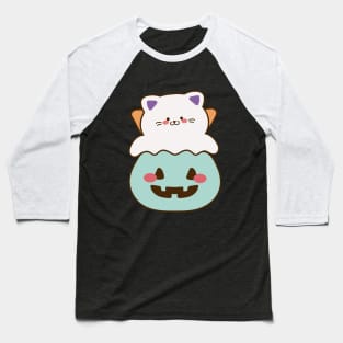 Baby cute ghost cat with pumpkin Baseball T-Shirt